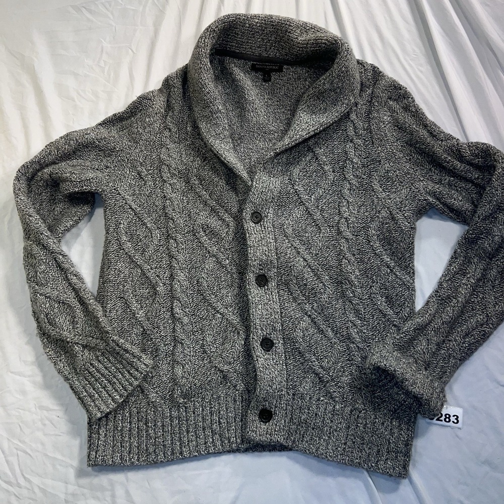 Men's Banana Republic Cable Knit Shawl Collar Button Up Cardigan Grey Size Large